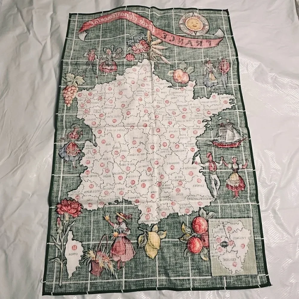 Vintage Collectible Map of France Tea Towel Kitchen Towel